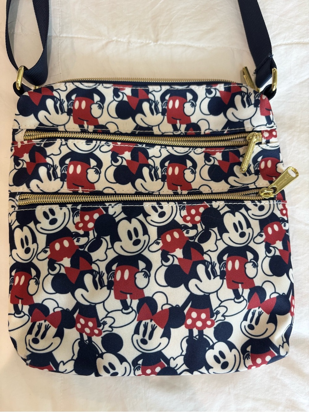 LOUNGEFLY DISNEY Passport Mickey & Minnie Mouse Crossbody Bag Blue Red Classic